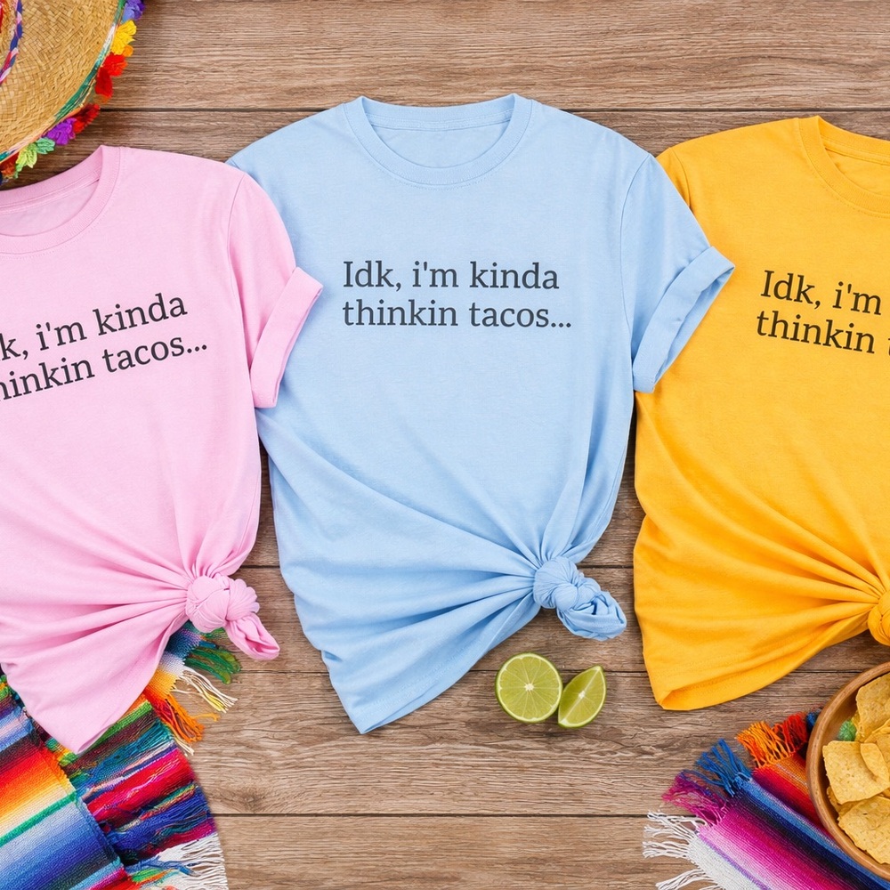 Trendy Taco Graphic Tees - Pink, Blue, Yellow